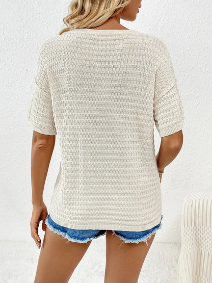 Round Neck Half Sleeve Knit Top - adritiX