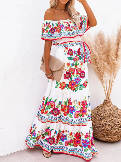 Floral Off Shoulder Ruffle Maxi Dress - adritiX