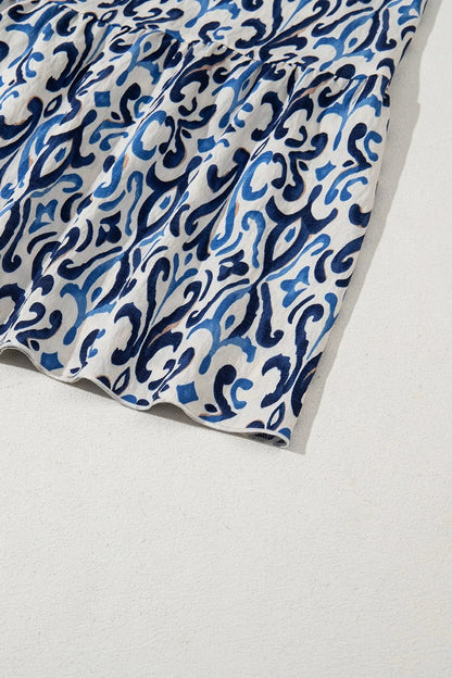 Smocked Printed Square Neck Dress - adritiX