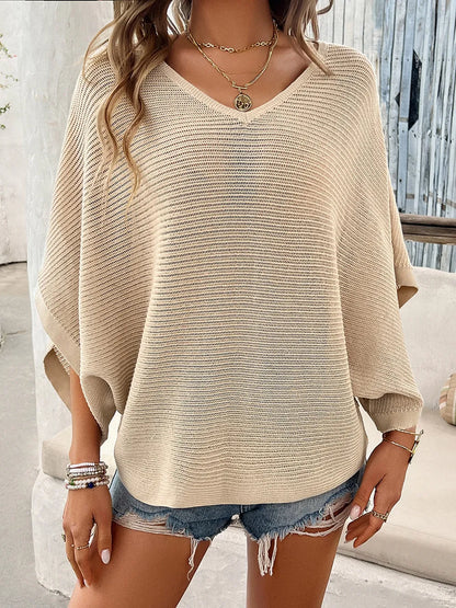 Devine V-Neck Batwing Sleeve Knit Top - adritiX