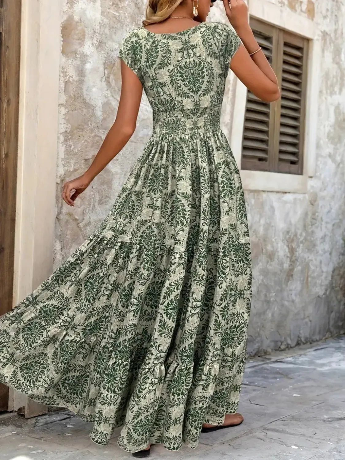 Vintage Floral Cap Sleeve Maxi Dress - adritiX