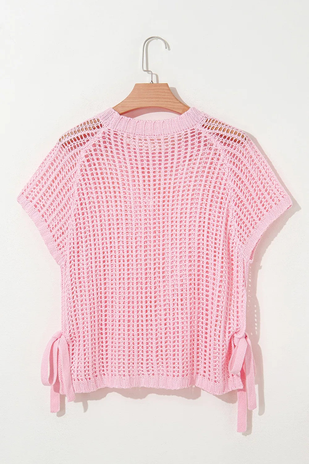 Hollow-out Crochet Side Tied Short Sleeve Knit Cover Up - adritiX