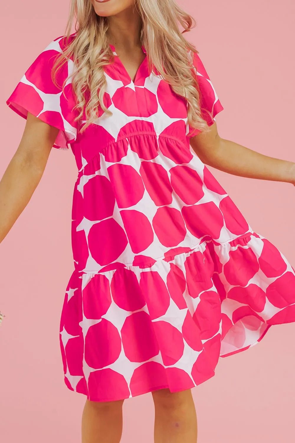 Contrast Notched Flutter Sleeve Dress - adritiX