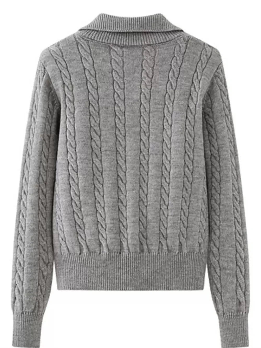 Cable-Knit Half Zip Long Sleeve Sweater - adritiX