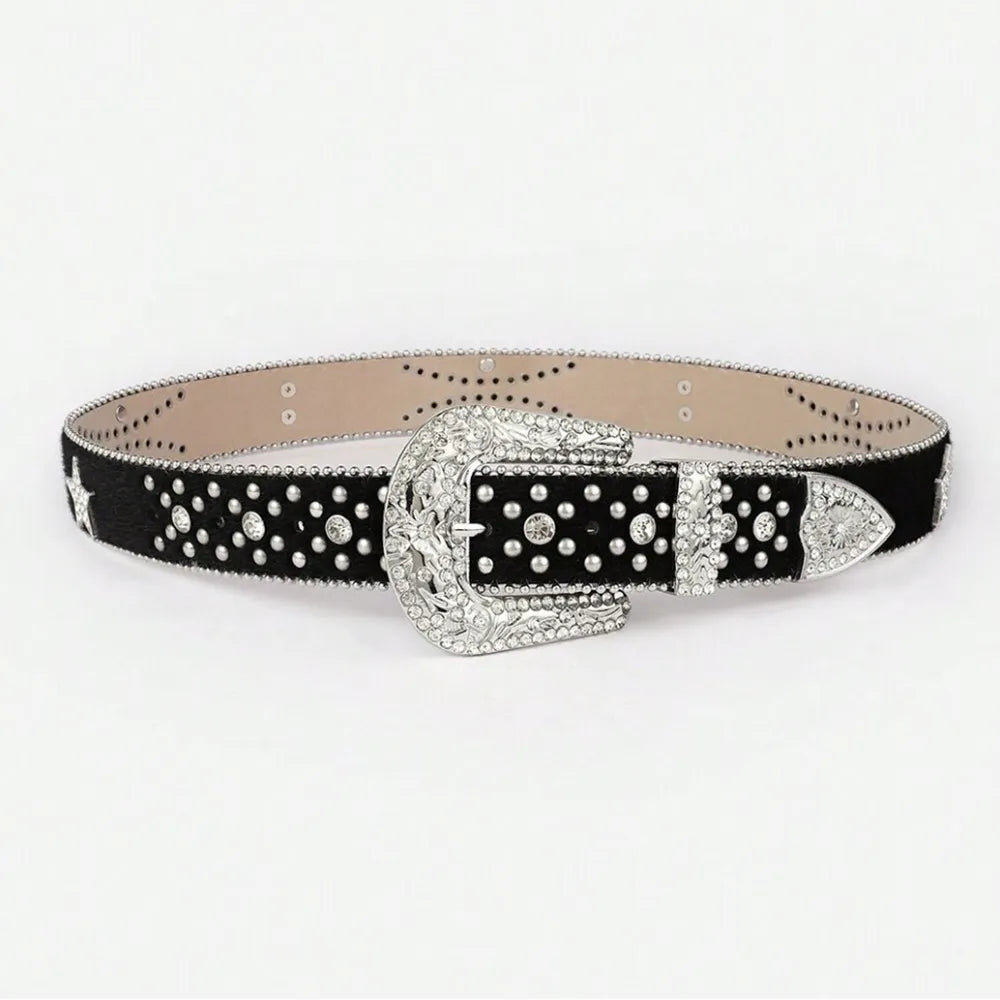 PU Leather Inlaid Rhinestone Belt - adritiX