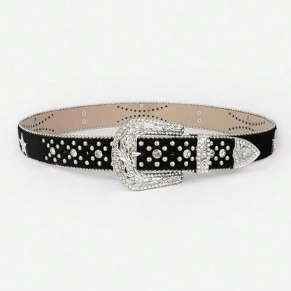 PU Leather Inlaid Rhinestone Belt - adritiX