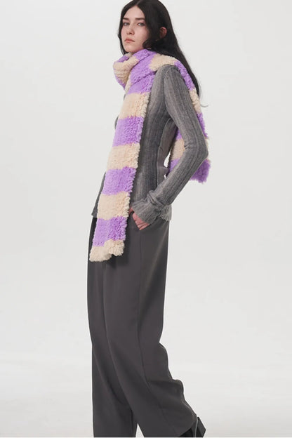 Fuzzy Contrast Striped Scarf - adritiX