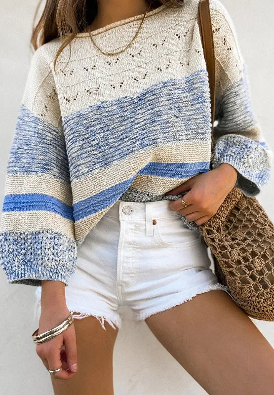 Contrast Round Neck Long Sleeve Sweater - adritiX