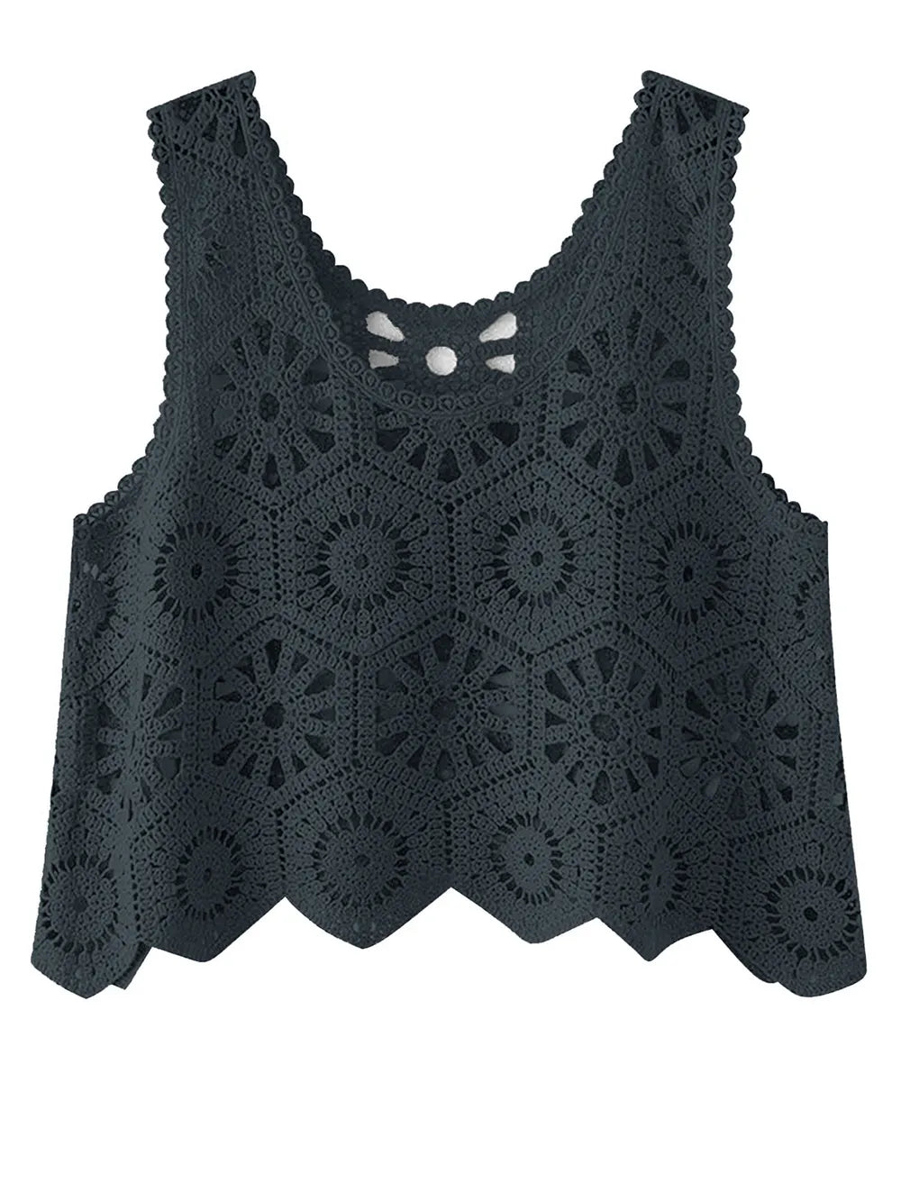 Openwork Round Neck Knit Vest - adritiX