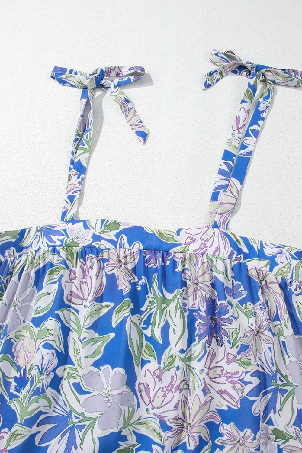 Floral Print Self-tie Straps Flowy Ruffle Dress - adritiX