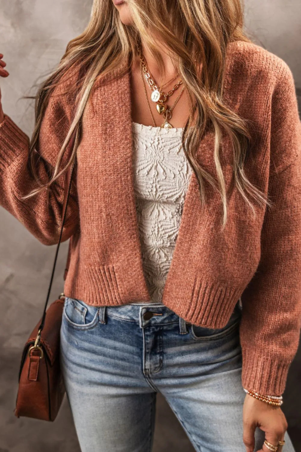 Slit Open Front Dropped Shoulder Cardigan - adritiX