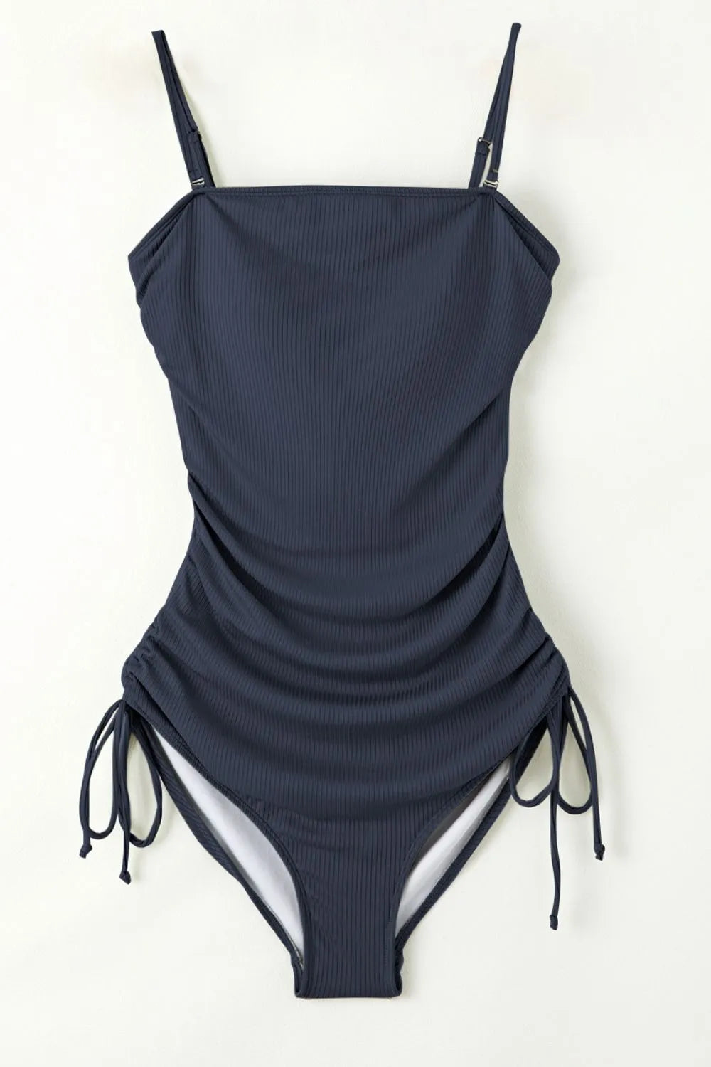 Ribbed Drawstring Sides Cutout One Piece Swimsuit - adritiX