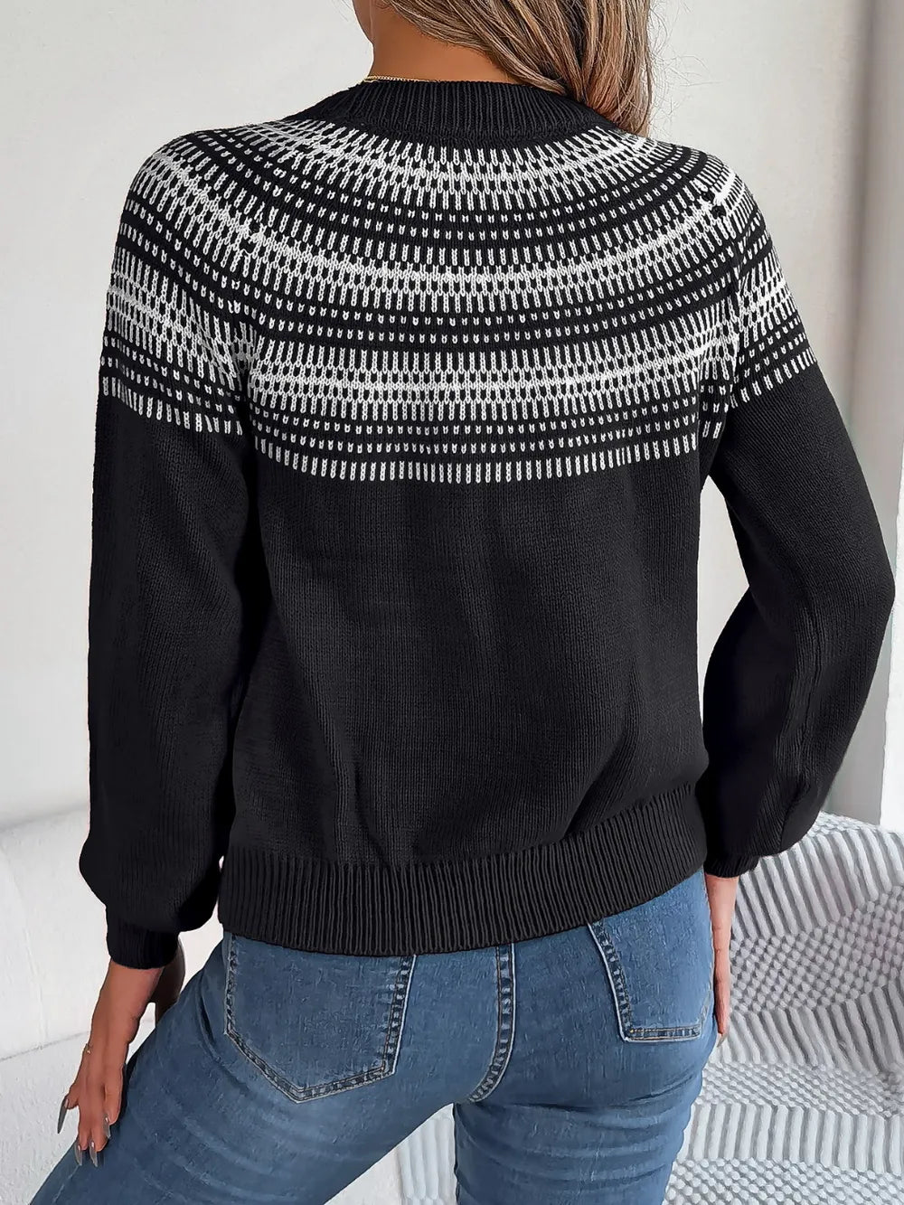 Contrast Round Neck Long Sleeve Sweater - adritiX