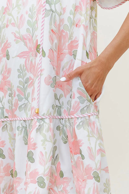 Floral Contrast Edge Layered Short Sleeve Mini Dress - adritiX