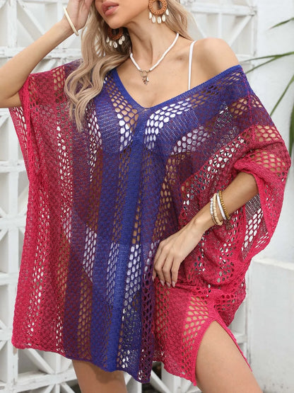 Rainbow Gradient Crochet Beach Cover Up - adritiX