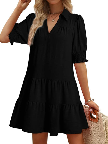 Johnny Collar Short Sleeve Mini Dress - adritiX