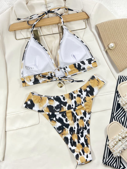 Animal Print Halter Neck Bikini Set - adritiX