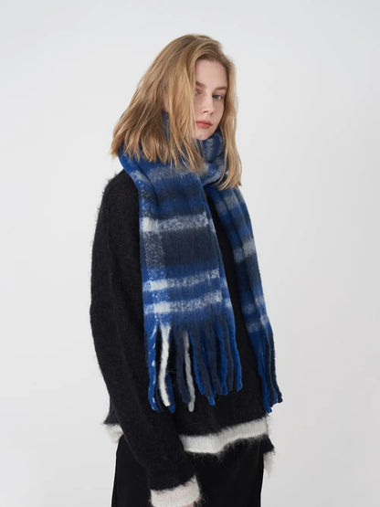 Fringe Plaid Polyester Scarf - adritiX
