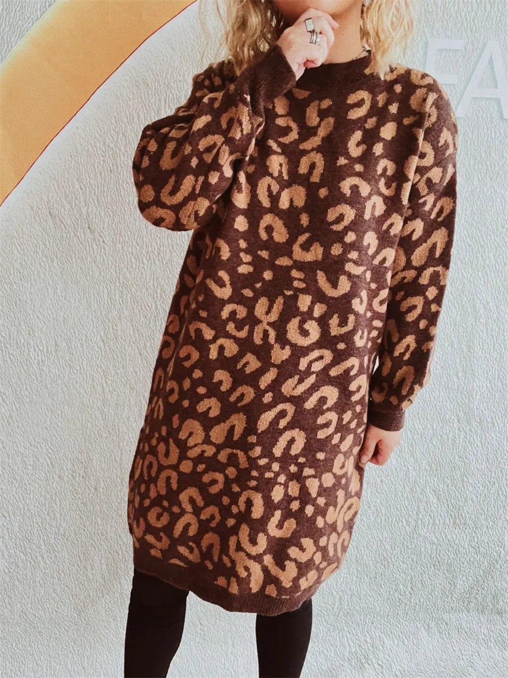 Leopard Round Neck Long Sleeve Sweater - adritiX
