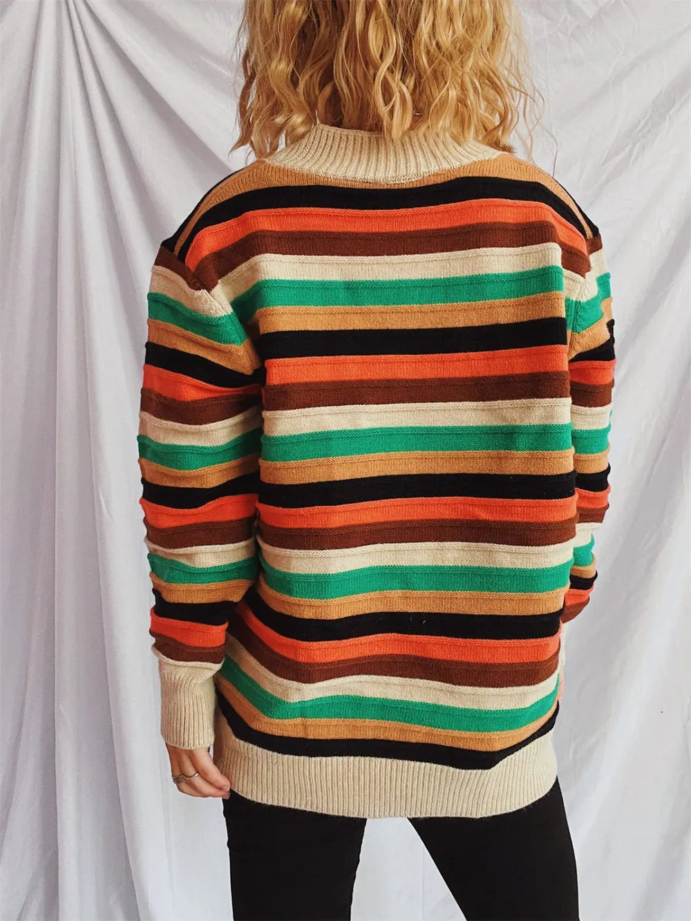 Contrast Stripes Button Up Long Sleeve Cardigan - adritiX