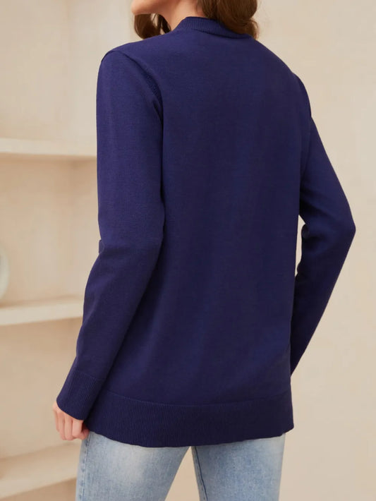 Pocketed Button Up Long Sleeve Cardigan - adritiX