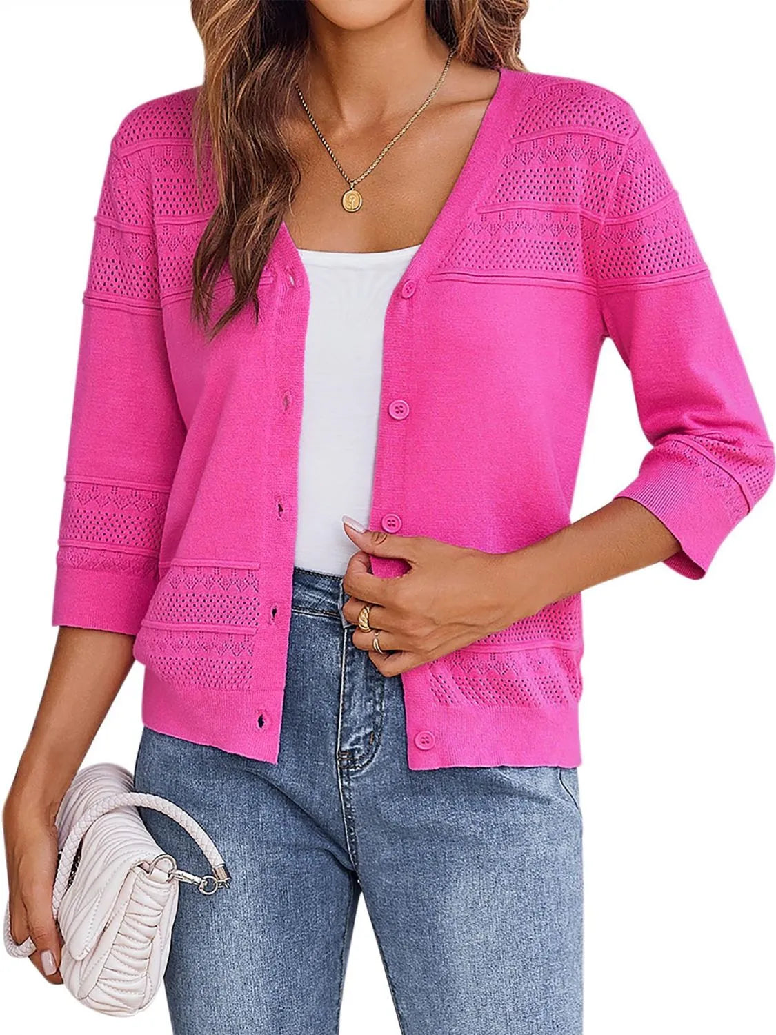 Button Up 3/4 Sleeve Cardigan - adritiX