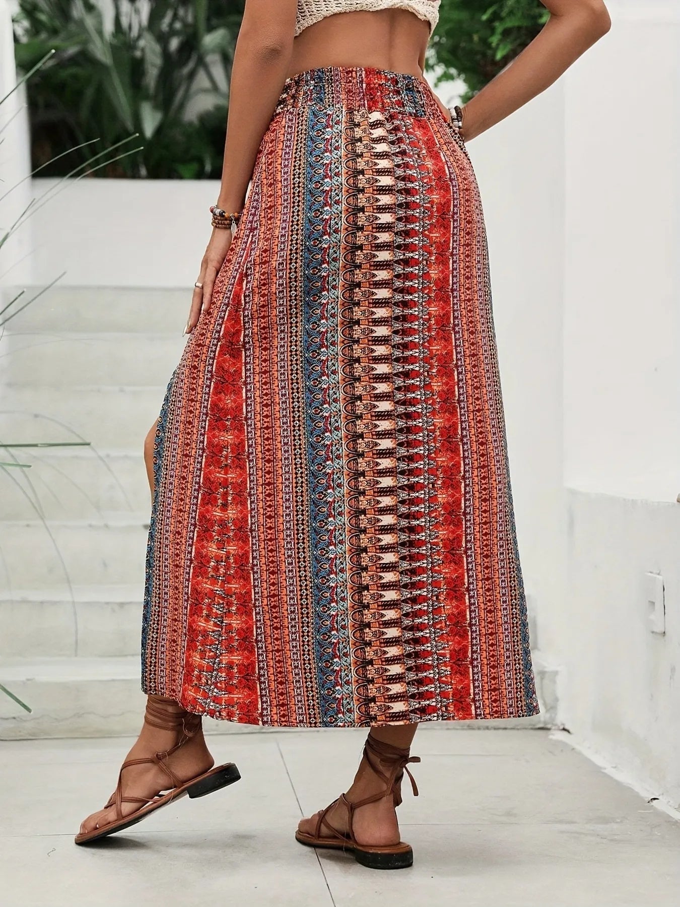Bohemian Print Split Maxi Skirt - adritiX