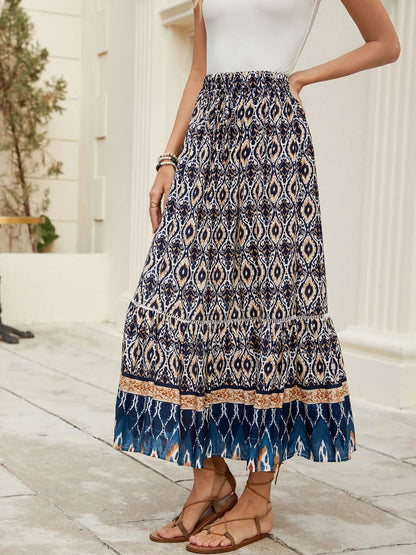 Bohemian Printed Ruched Maxi Skirt - adritiX