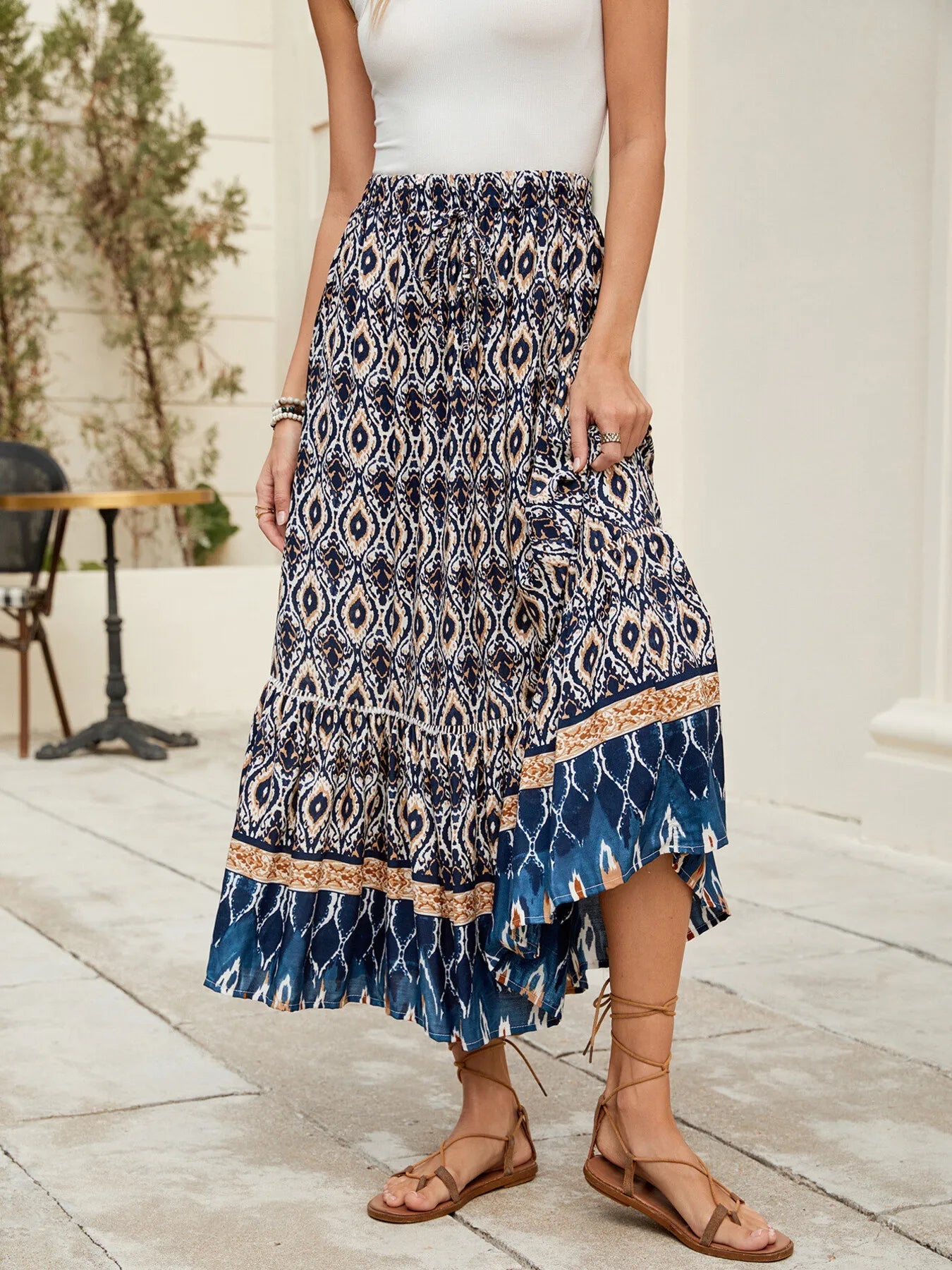 Bohemian Printed Ruched Maxi Skirt - adritiX
