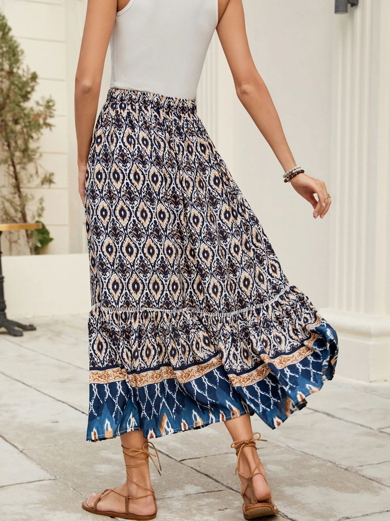 Bohemian Printed Ruched Maxi Skirt - adritiX
