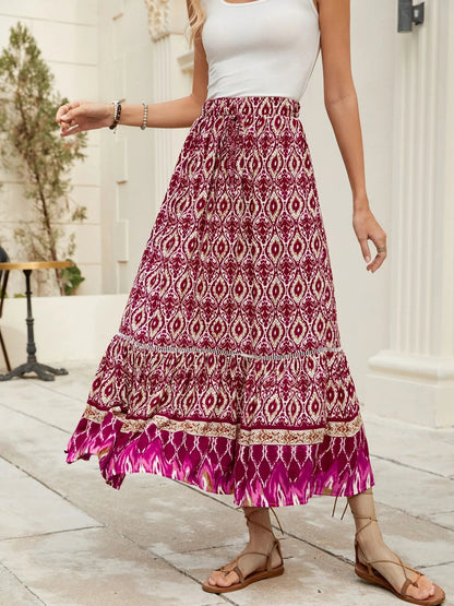 Bohemian Printed Ruched Maxi Skirt - adritiX