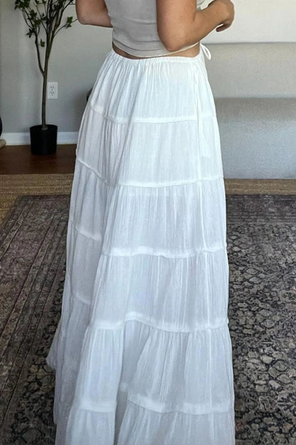 Bohemian Tiered Maxi Skirt with Drawstring Waist - adritiX