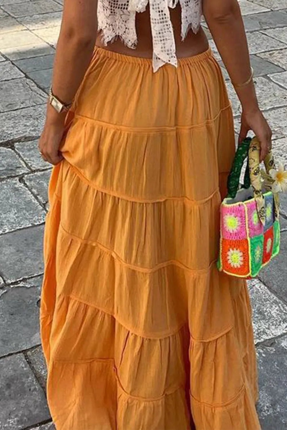 Bohemian Tiered Maxi Skirt with Drawstring Waist - adritiX