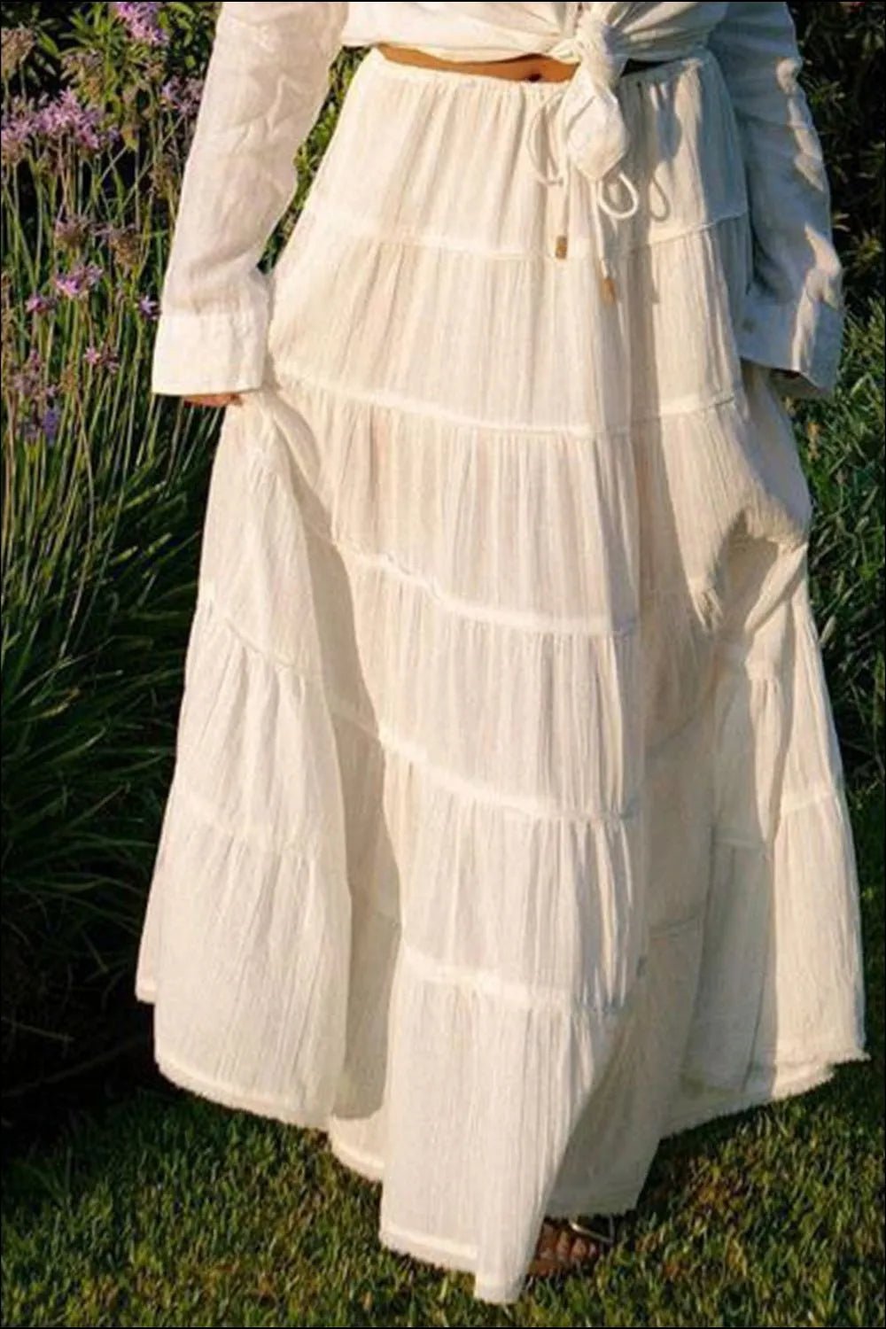 Bohemian Tiered Maxi Skirt with Drawstring Waist - adritiX