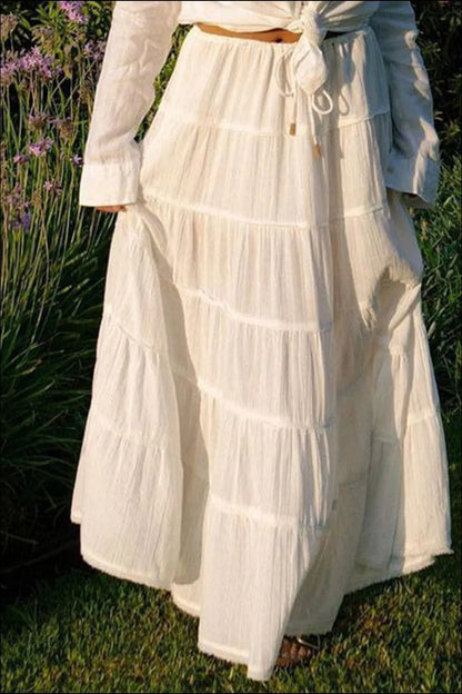 Bohemian Tiered Maxi Skirt with Drawstring Waist - adritiX