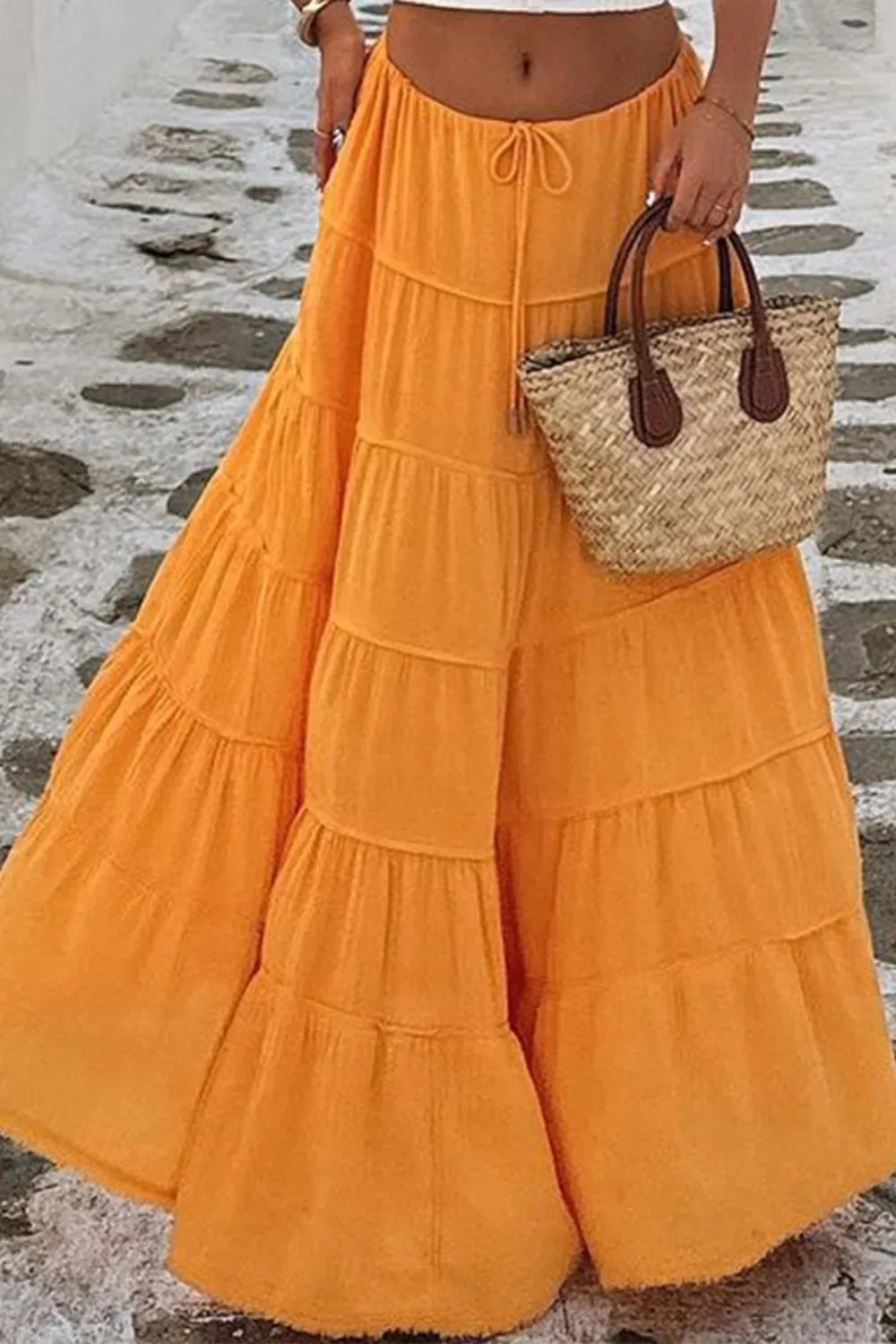 Bohemian Tiered Maxi Skirt with Drawstring Waist - adritiX