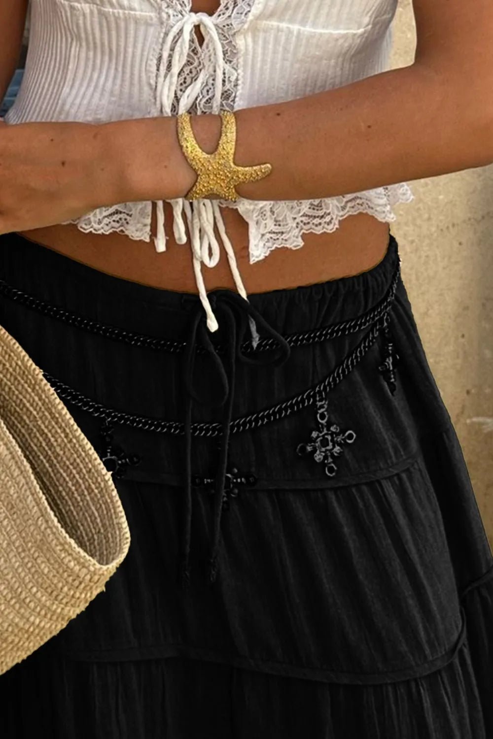 Bohemian Tiered Maxi Skirt with Drawstring Waist - adritiX