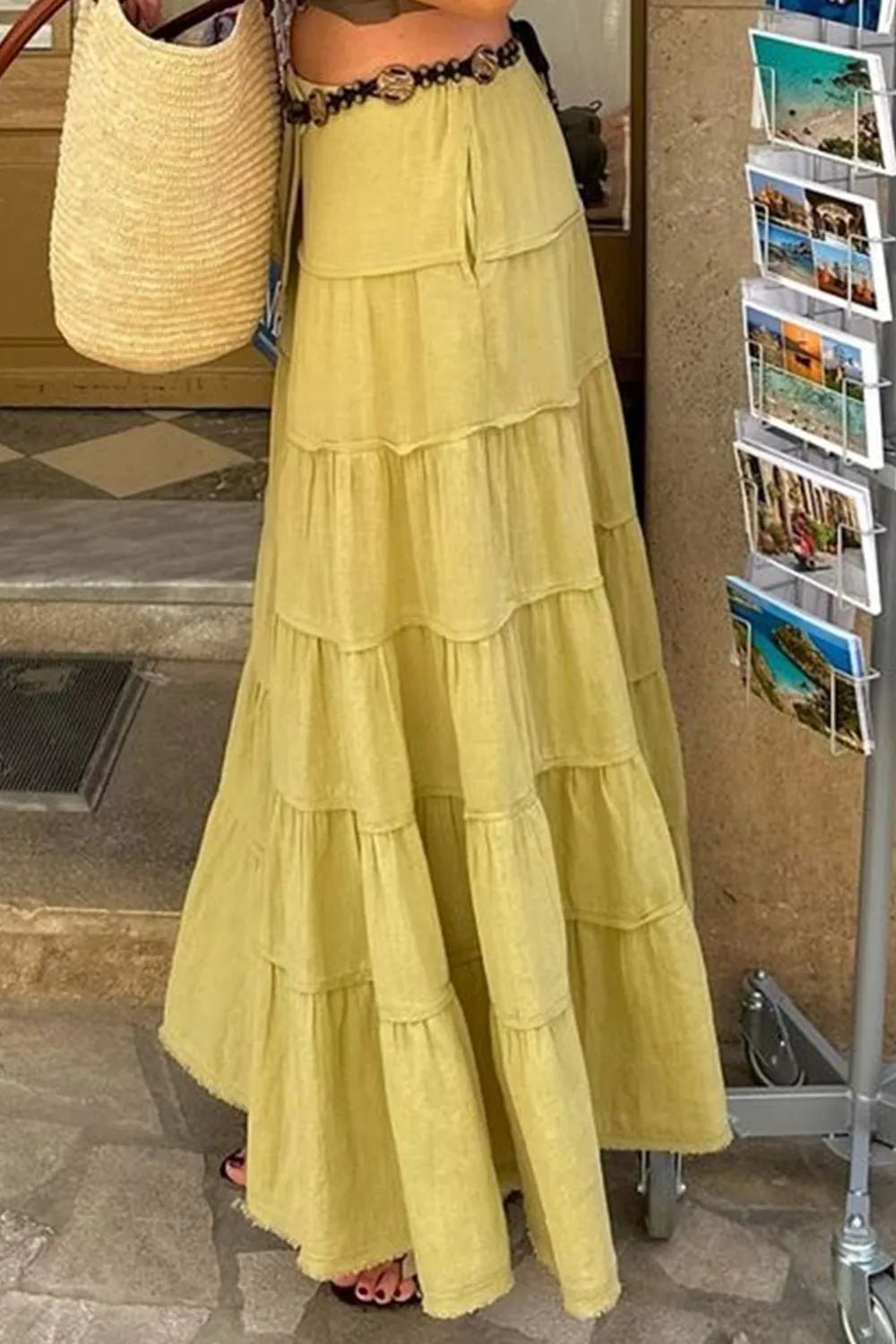 Bohemian Tiered Maxi Skirt with Drawstring Waist - adritiX