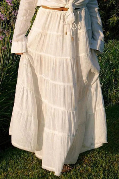 Bohemian Tiered Maxi Skirt with Drawstring Waist - adritiX