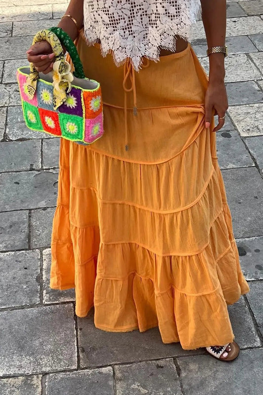 Bohemian Tiered Maxi Skirt with Drawstring Waist - adritiX