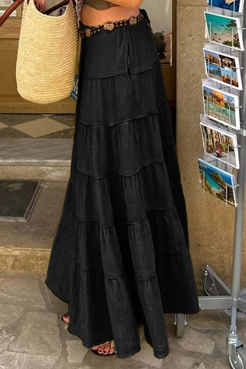 Bohemian Tiered Maxi Skirt with Drawstring Waist - adritiX
