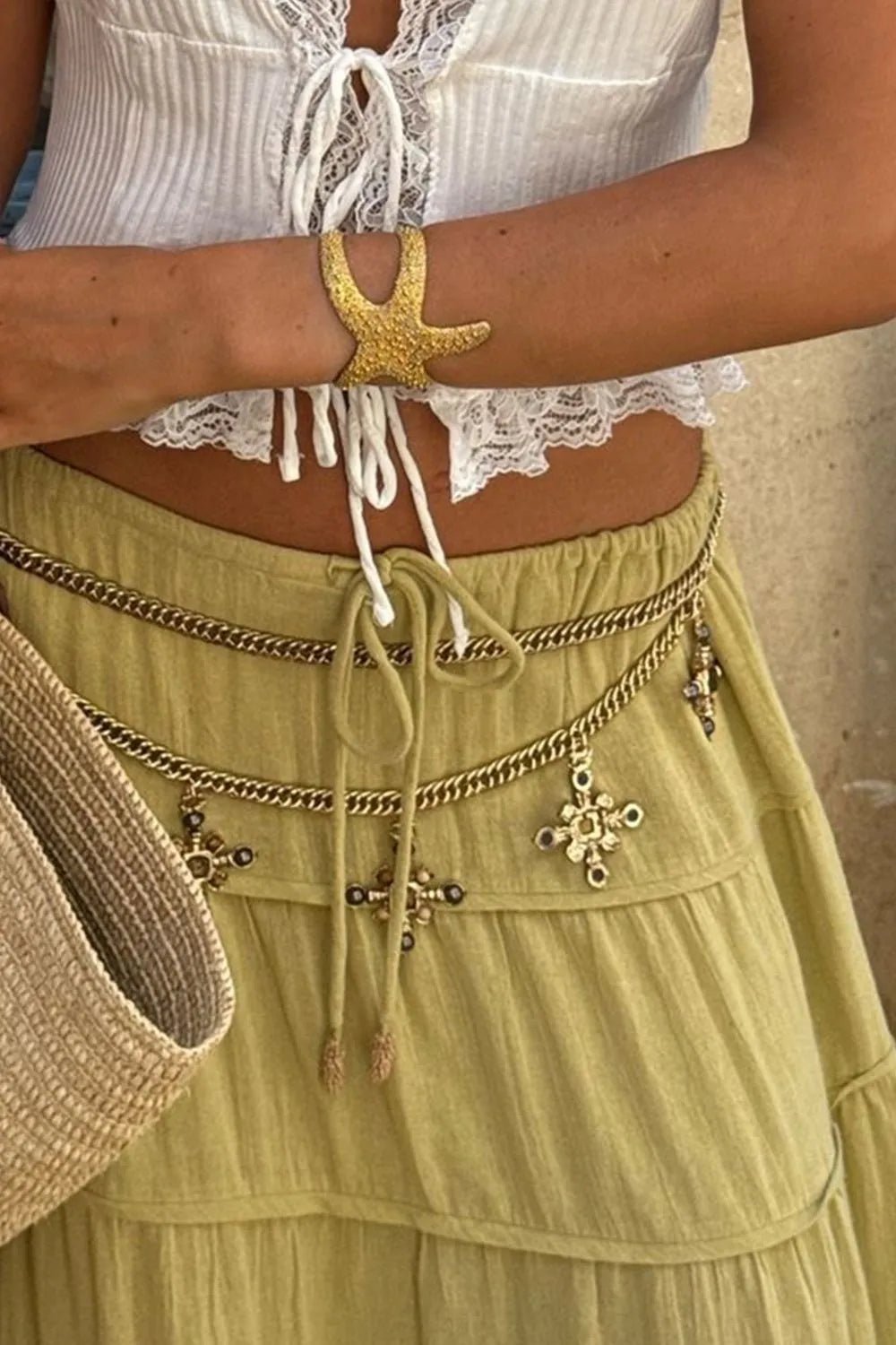 Bohemian Tiered Maxi Skirt with Drawstring Waist - adritiX
