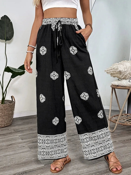 Boho Chic Wide Leg Pants with Vibrant Print for Effortless Style - adritiX