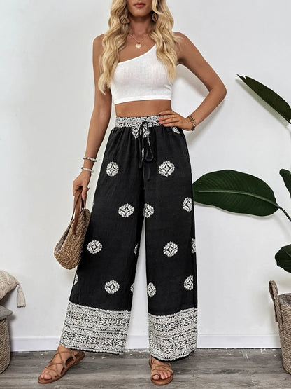 Boho Chic Wide Leg Pants with Vibrant Print for Effortless Style - adritiX