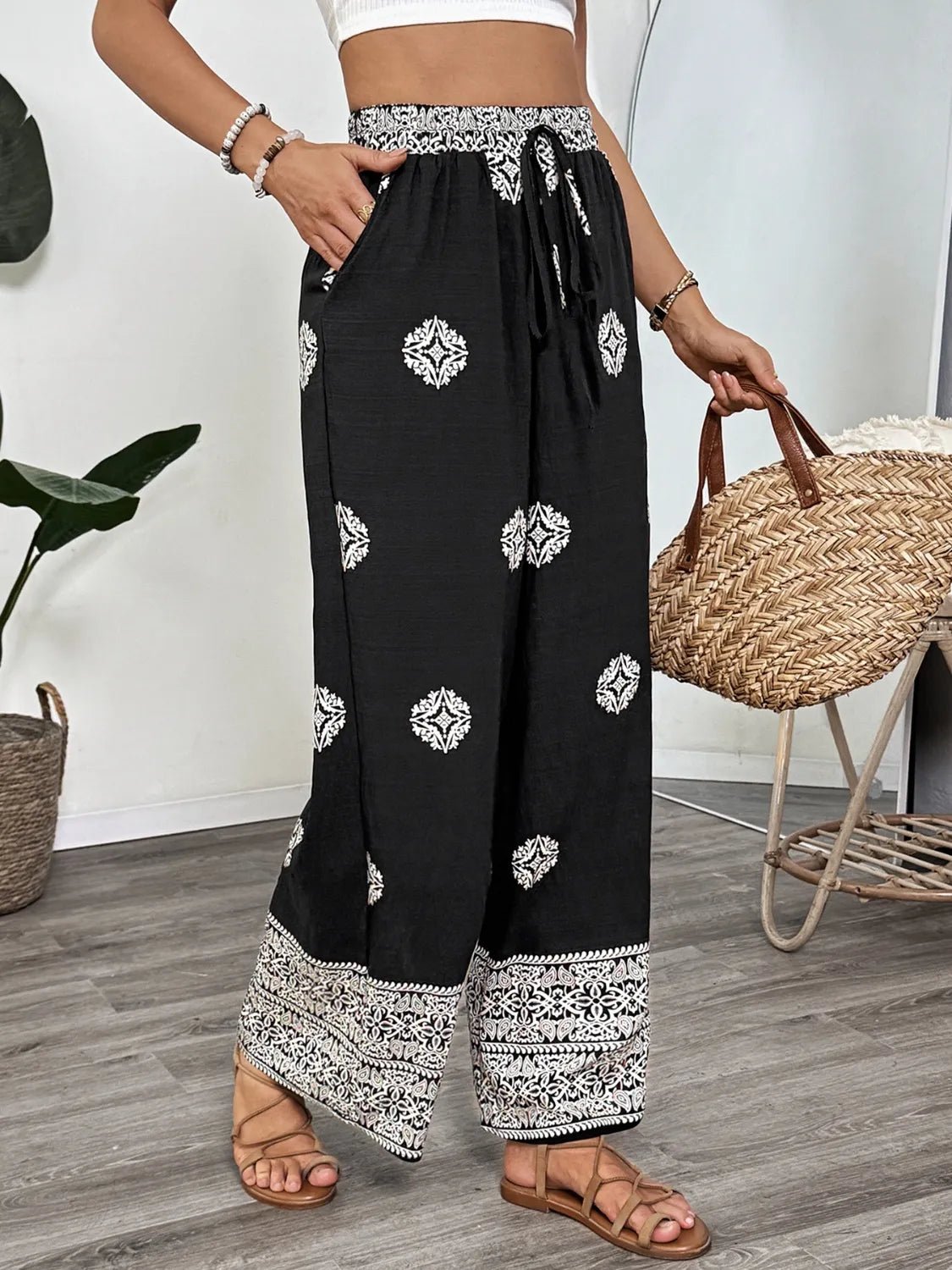 Boho Chic Wide Leg Pants with Vibrant Print for Effortless Style - adritiX