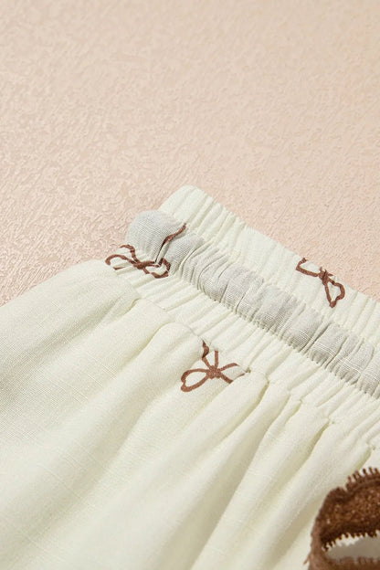 Bow Print Lace Drawstring Casual Shorts - adritiX