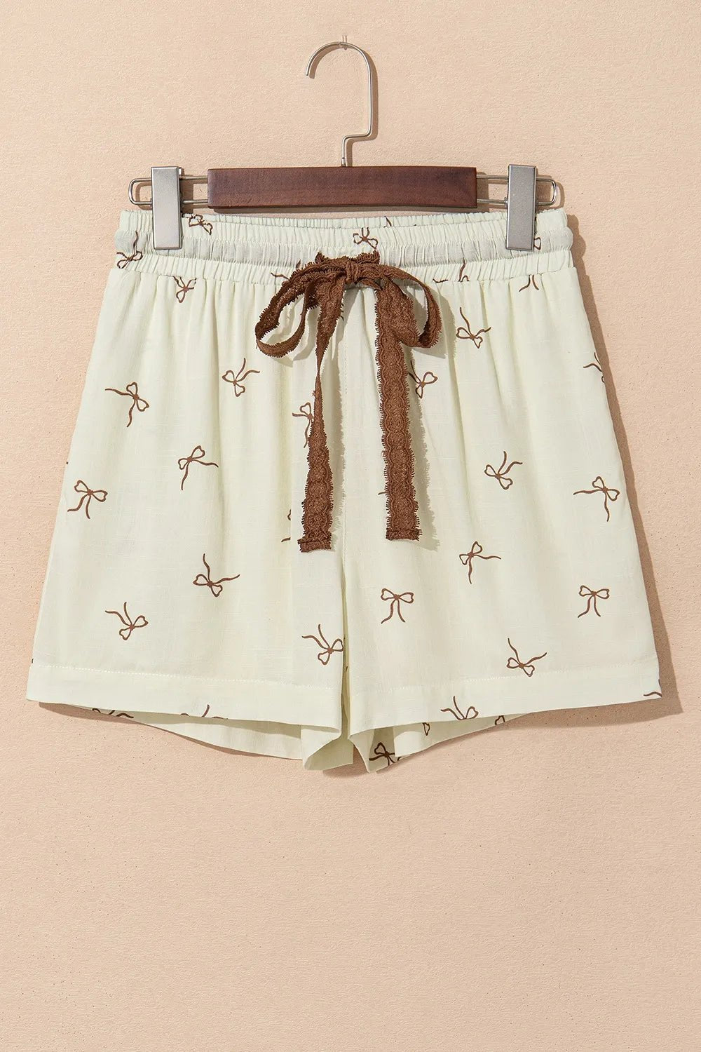 Bow Print Lace Drawstring Casual Shorts - adritiX