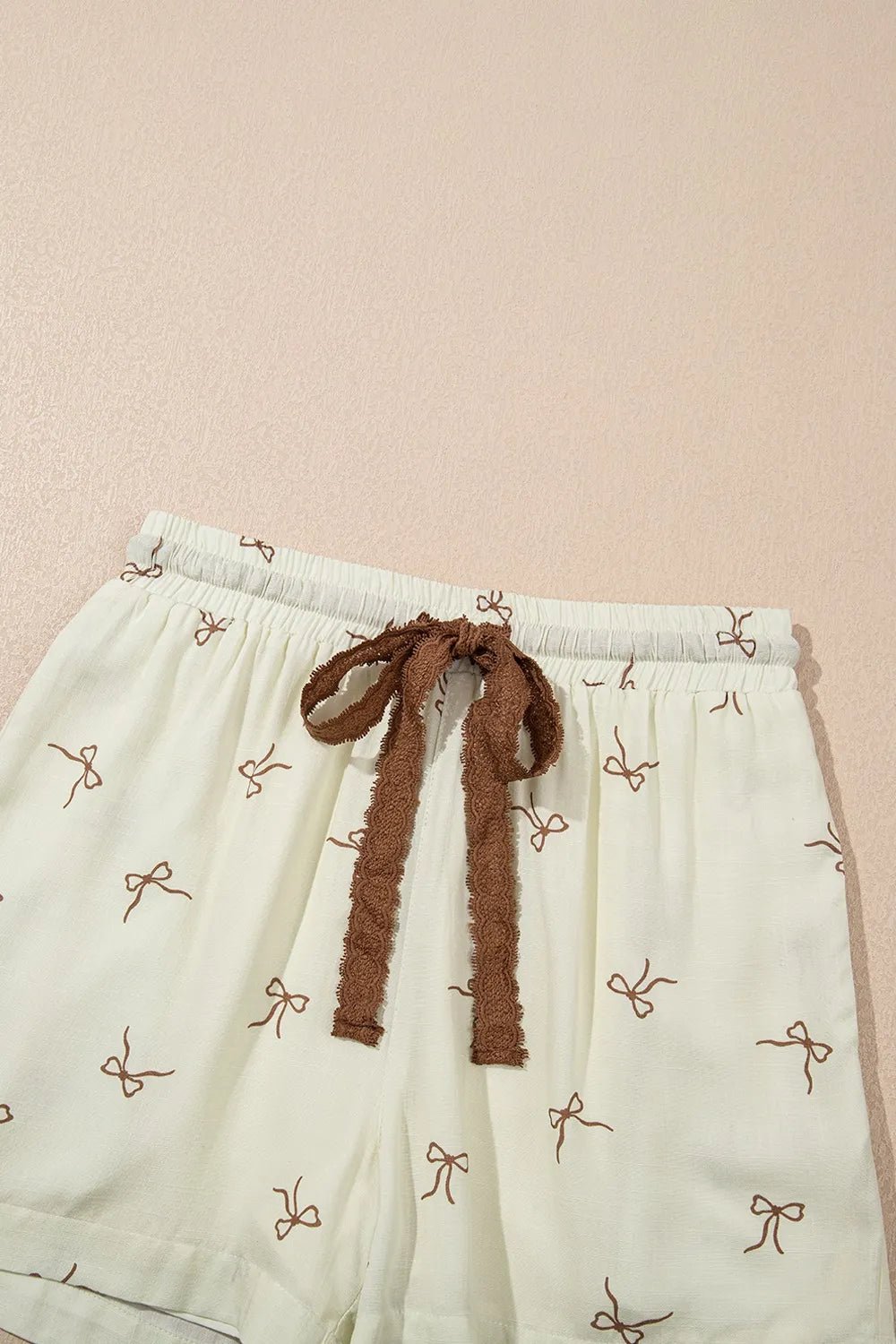 Bow Print Lace Drawstring Casual Shorts - adritiX