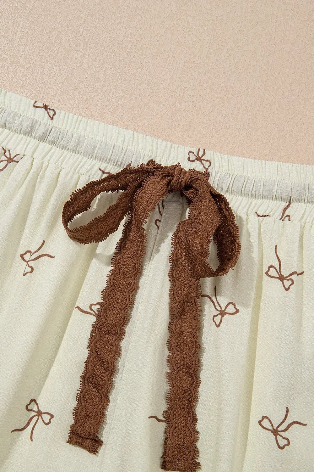 Bow Print Lace Drawstring Casual Shorts - adritiX