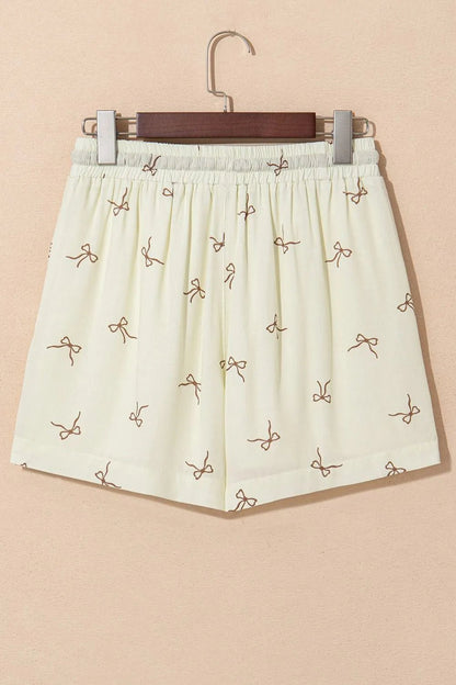 Bow Print Lace Drawstring Casual Shorts - adritiX